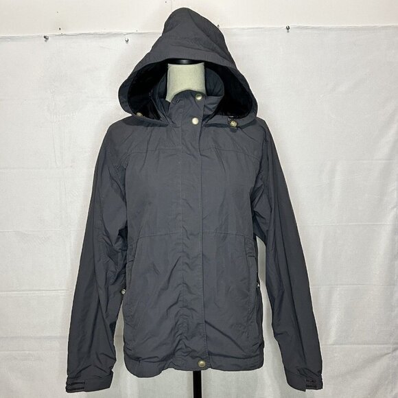 LL Bean Jacket Womens Medium Gray Hooded Jacket Windbreaker Nylon Vintage - Picture 1 of 10